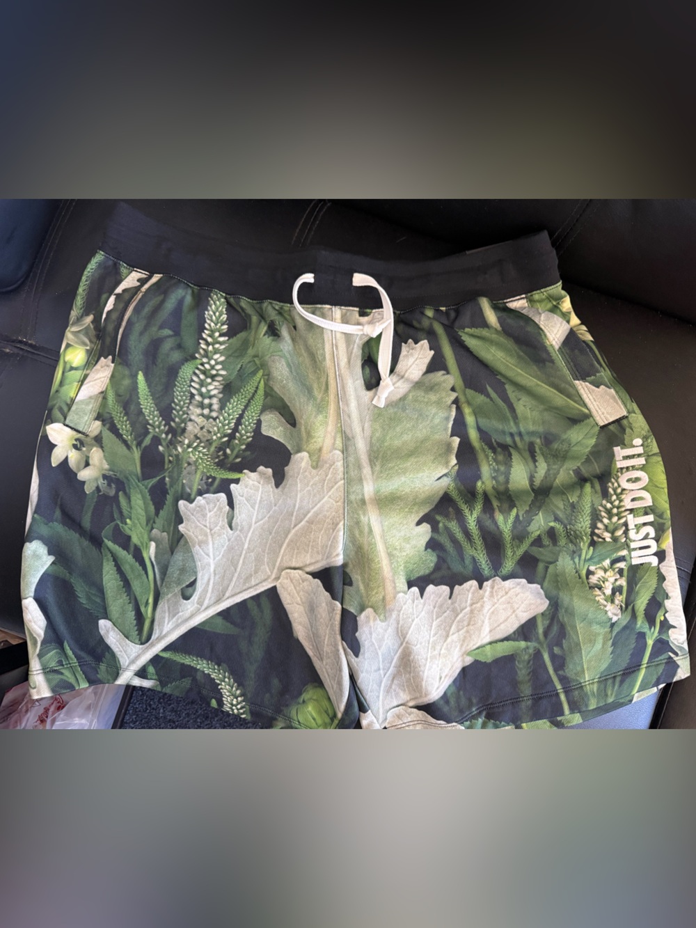Nike Men's Green and Black Botanical Print Athletic Shorts